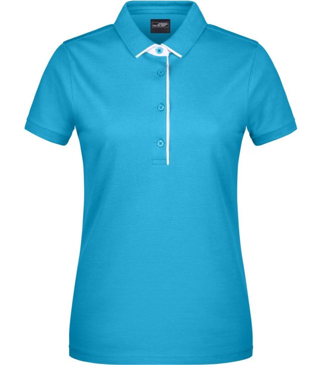 Damen Piqué Polo Single Stripe, turquoise/white
