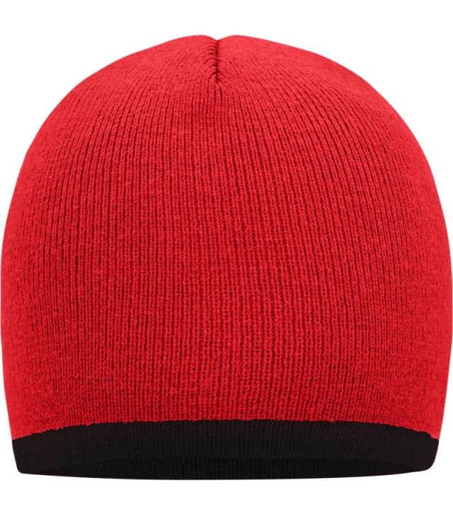 Strick Beanie mit Kontraststreifen, red/black