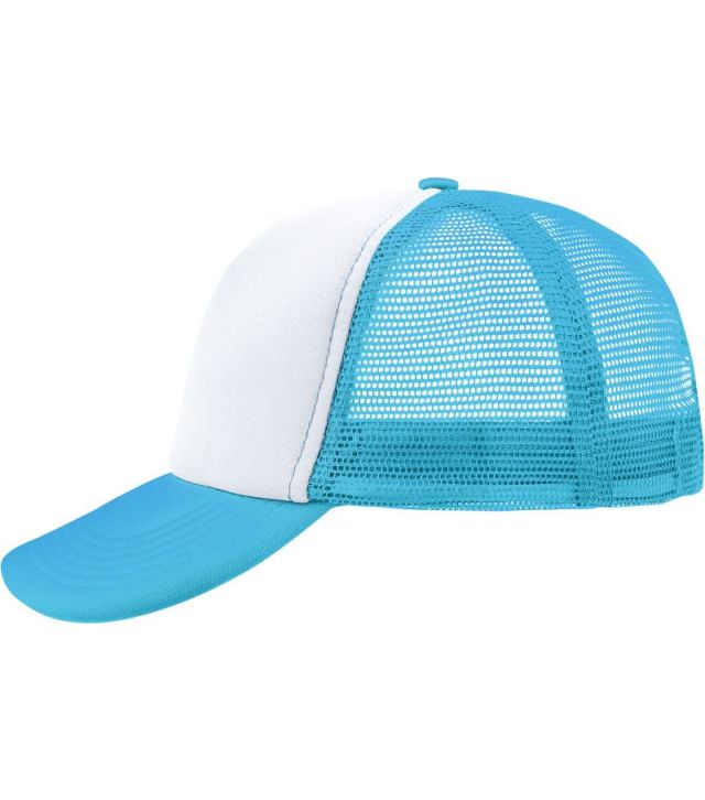 5 Panel Polyester Mesh Kappe, white/pacific