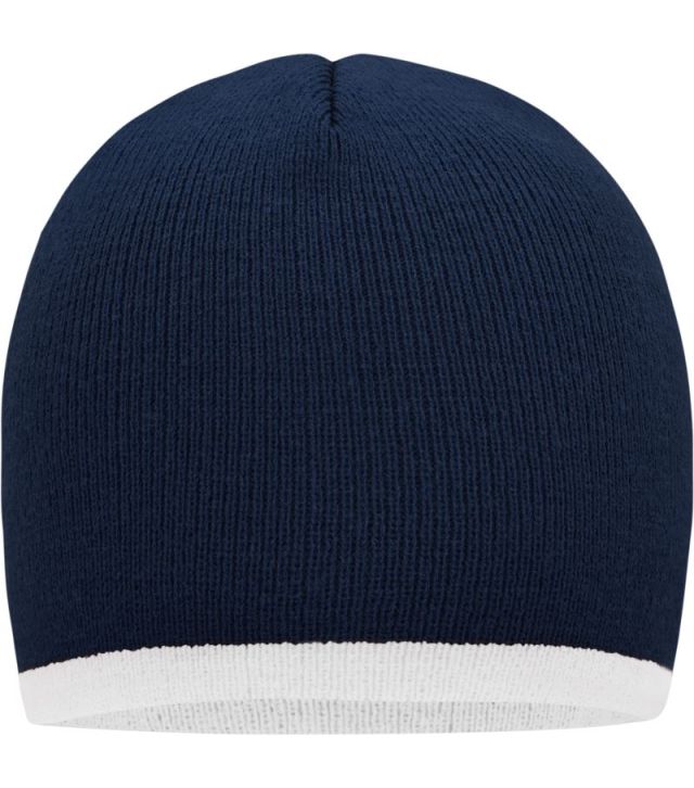 Strick Beanie mit Kontraststreifen, navy/white