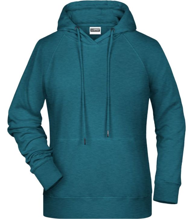 Damen Raglan Kapuzen Sweater, petrol melange