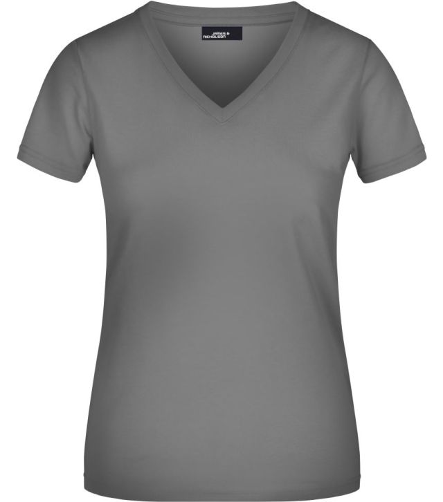 Damen V-Ausschnitt T-Shirt, mid grey