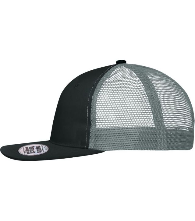 6 Panel Flat Peak Kappe, black/black/dark grey