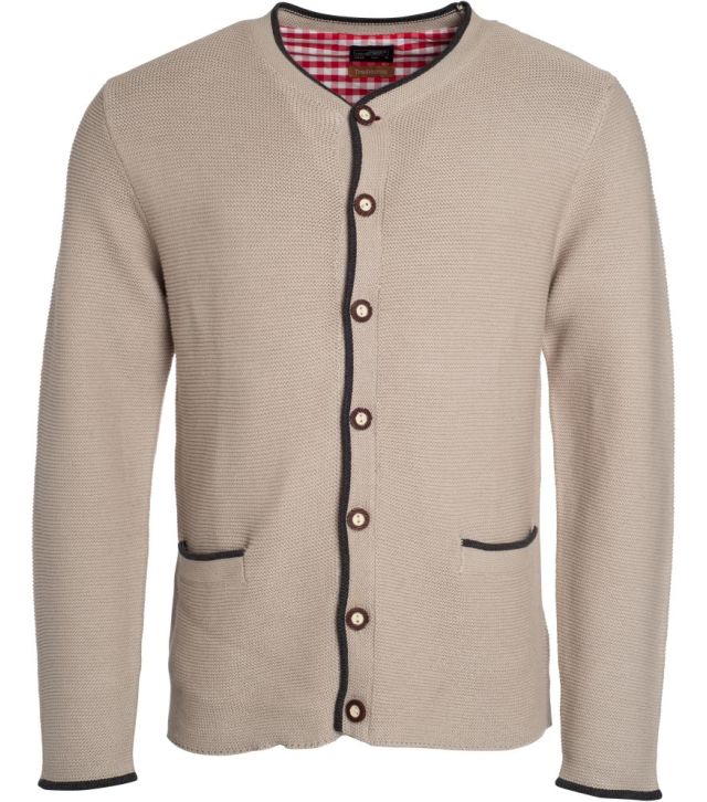Herren Strickjacke im Trachtenlook, beige/anthracite melange/red
